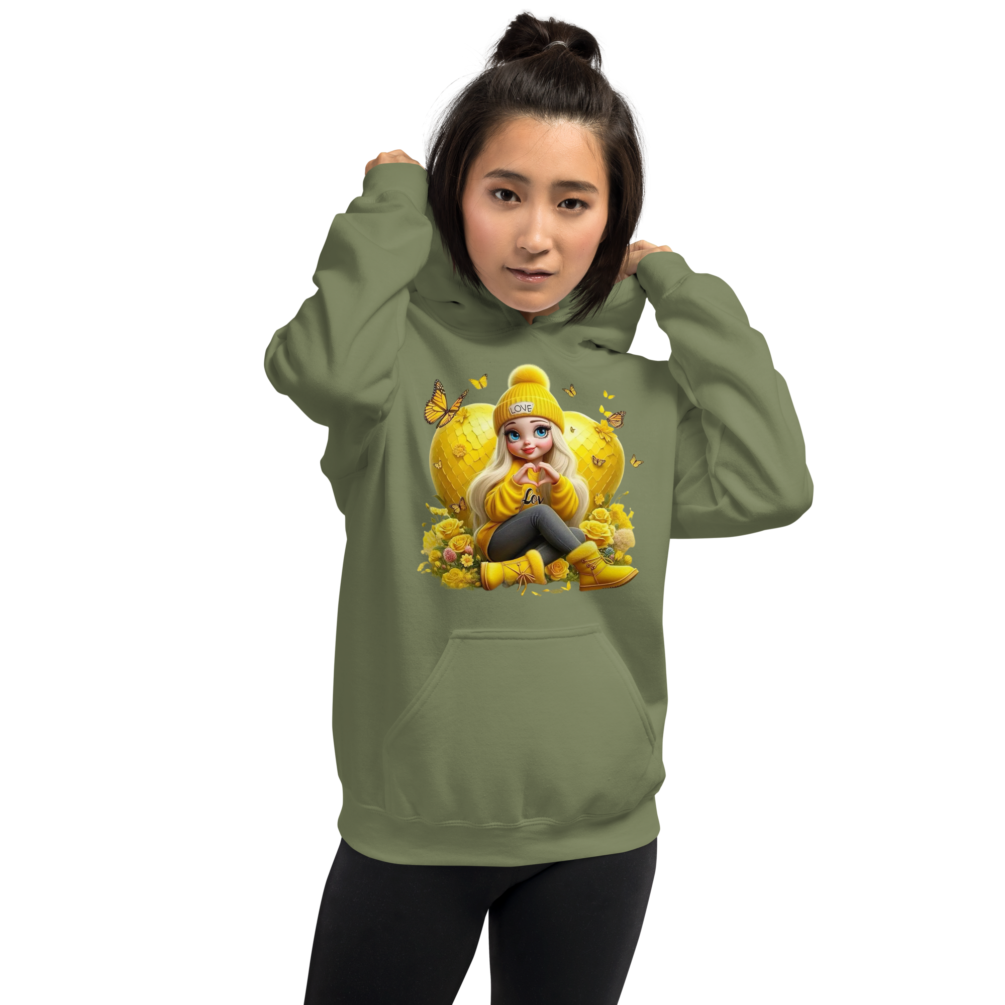 Golden Love Blossom Women's Hoodie - Comfortable & Trendy for Cooler Evenings Physical Hoodie Style-Junction