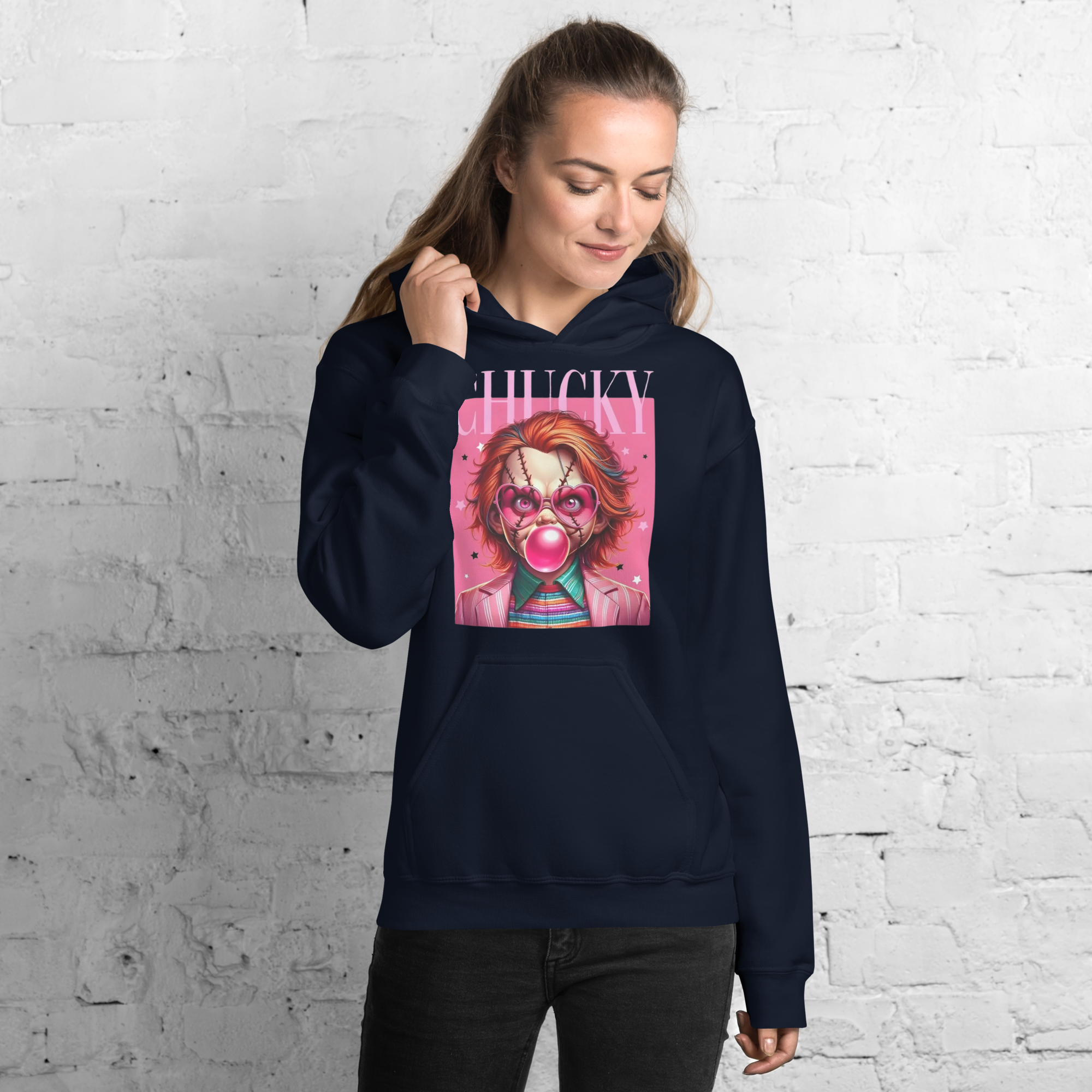 Pink Chucky Womens Custom Hoodie Physical Hoodie Style-Junction Navy S 