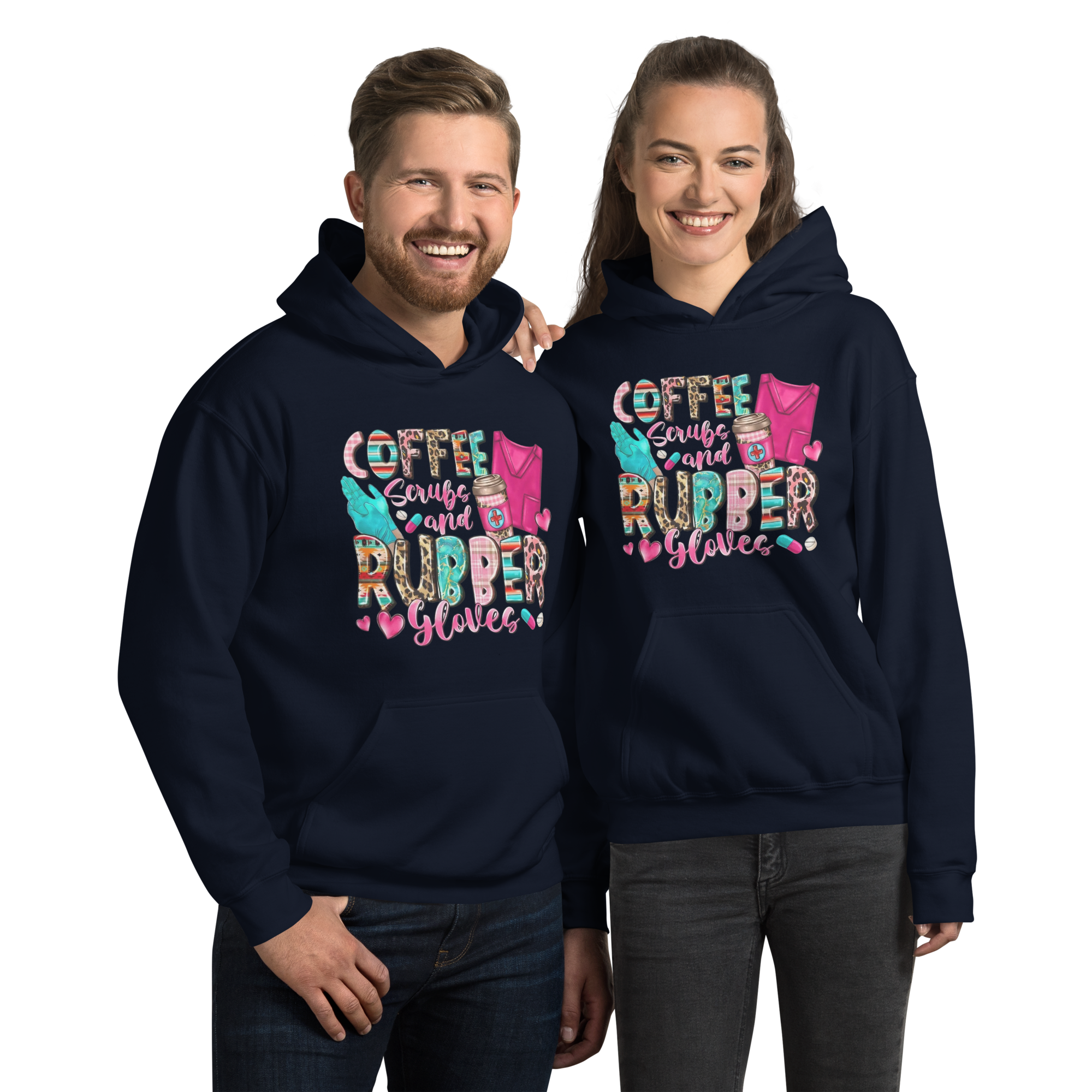 Coffee Scrubs and Rubber Gloves Unisex Custom Hoodie Physical Hoodie Style-Junction Navy S