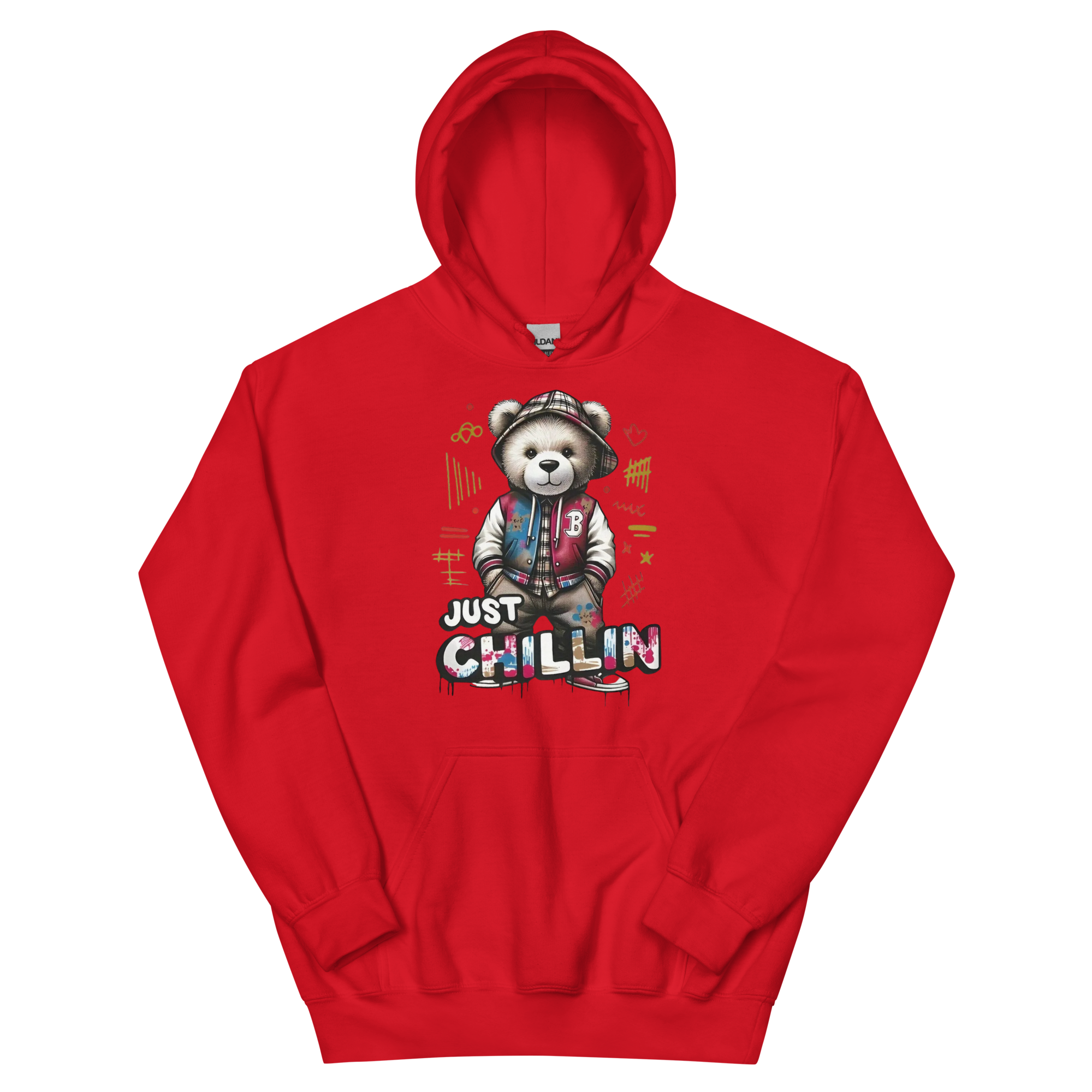 Just Chillin Bear Custom Design Unisex Hoodie Physical Hoodie Style-Junction Red S 