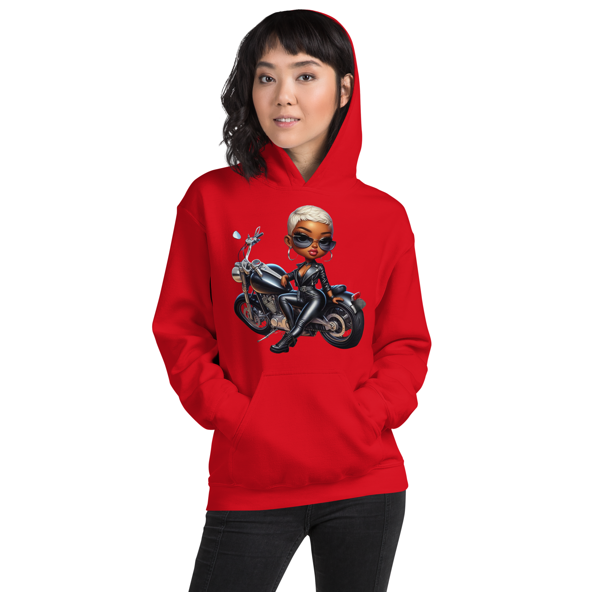 Biker Chic Diva Women's Custom Cozy Hoodie for Cool Evenings Physical Hoodie Style-Junction Red S