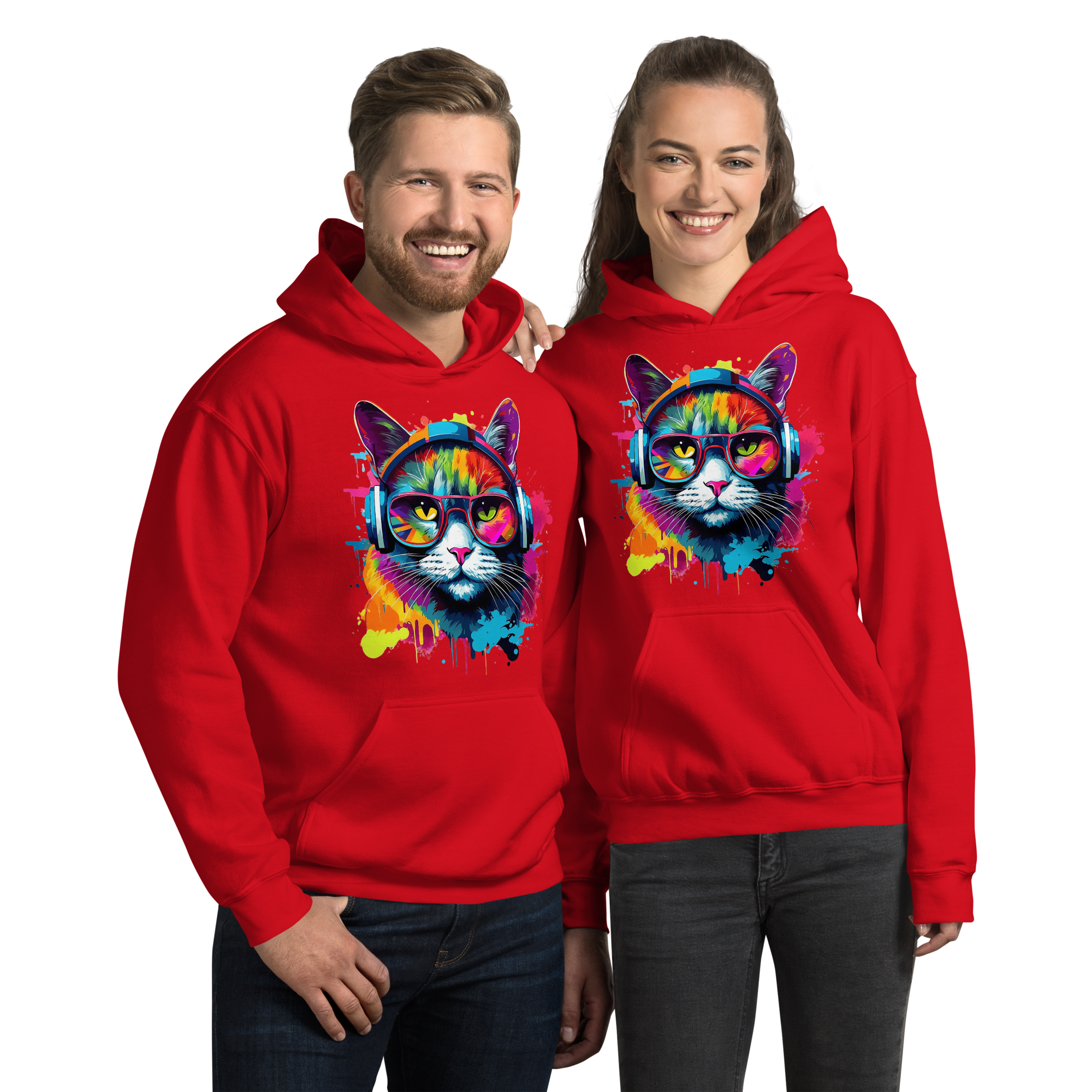 Vibrant DJ Cat Unisex Hoodie - The Ultimate Hoodie for Chill Evenings and Street Style Physical Hoodie Style-Junction Red S