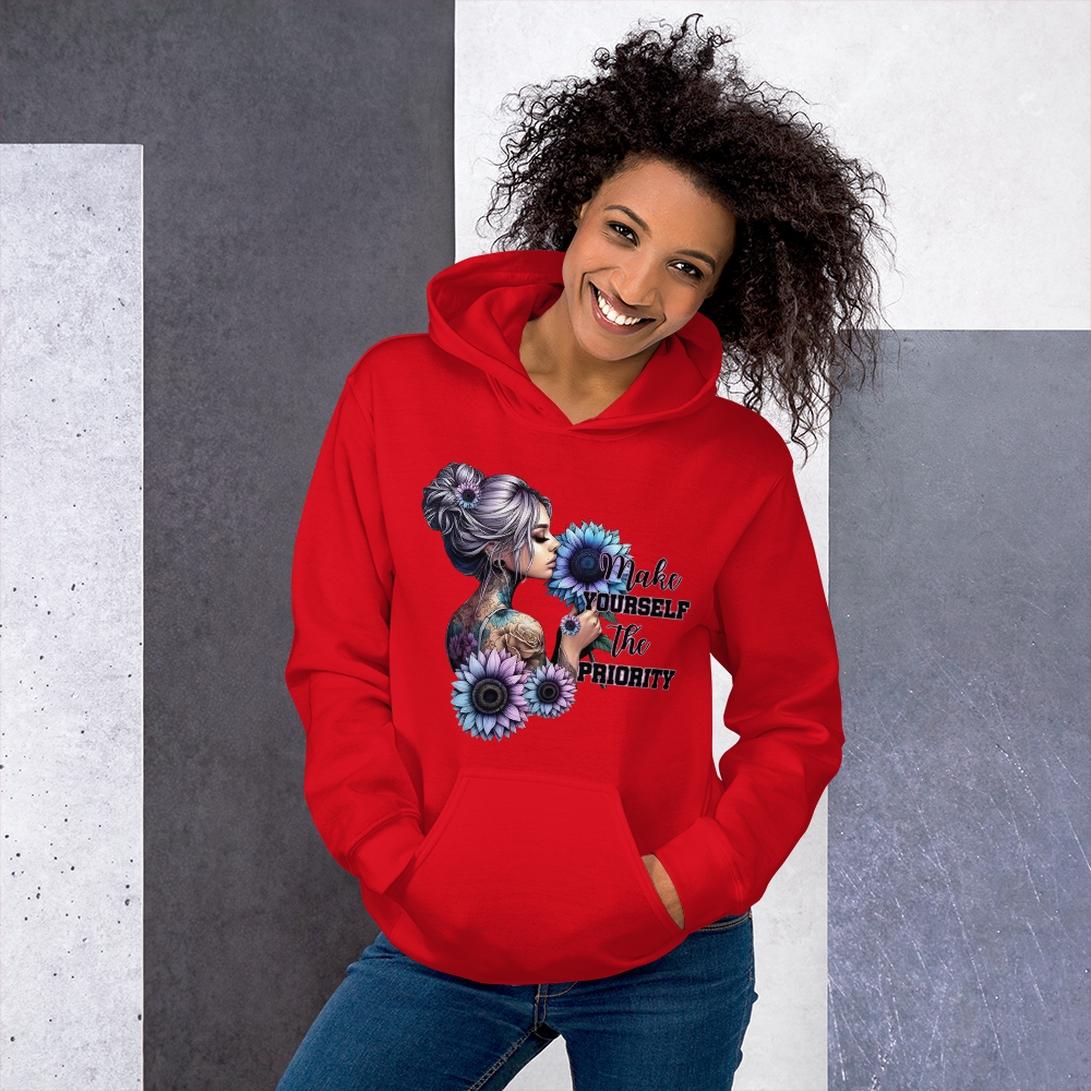 Make Yourself The Priority Hoodie - Women's Go-To for Cooler Evenings Physical Hoodie Style-Junction Red S