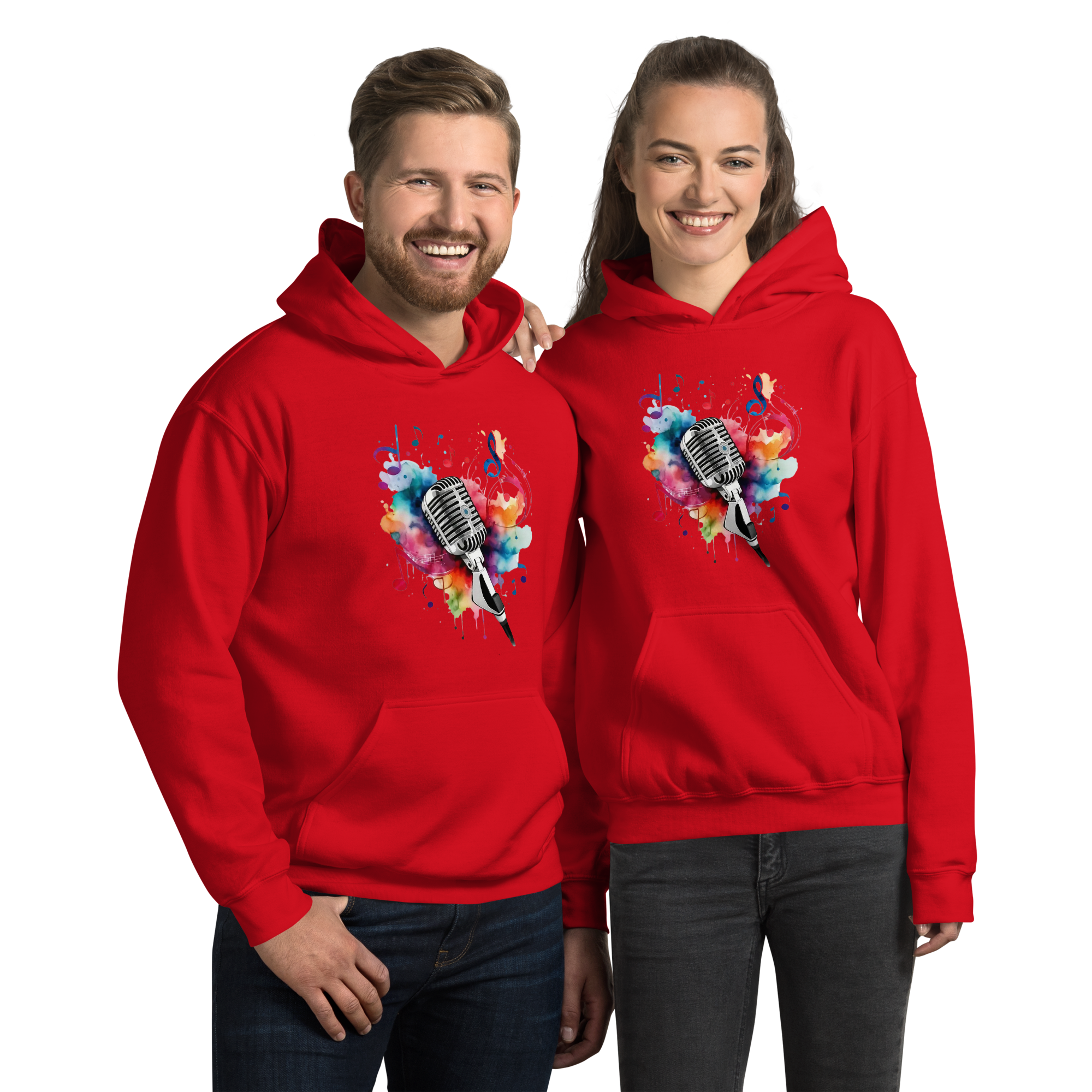 Vibrant Musical Microphone Art Unisex Hoodie Physical Hoodie Style-Junction Red S