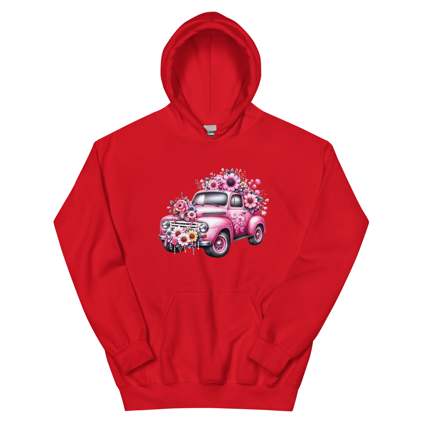 Pink Flower Chevy Truck Women's Hoodie Physical Hoodie Style-Junction Custom Designs & Prints Red S