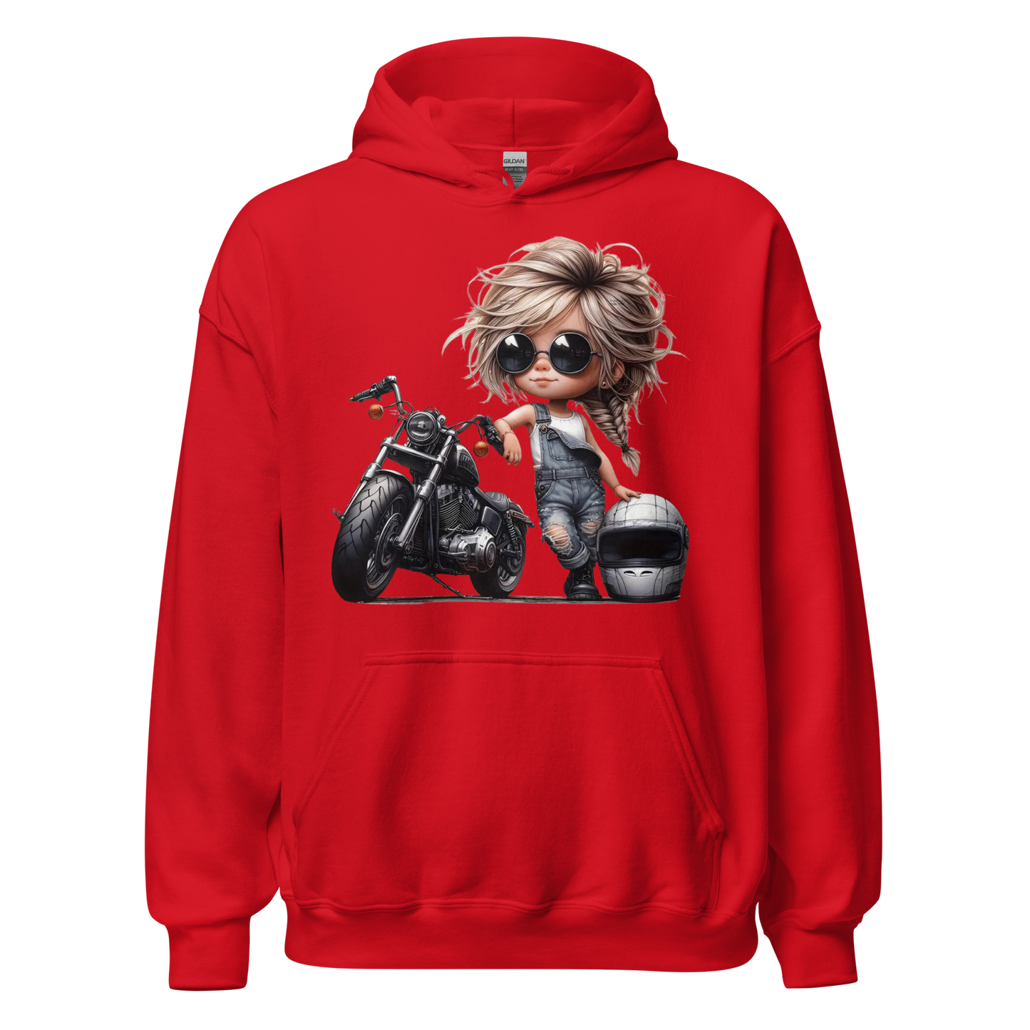 Biker Girl Hoodie – Cute Chibi Motorcycle Sweatshirt – Trendy Biker Chick Fashion – Cozy Streetwear for Women – Motorcycle Gift Physical Hoodie Style-Junction Custom Designs & Prints Red S