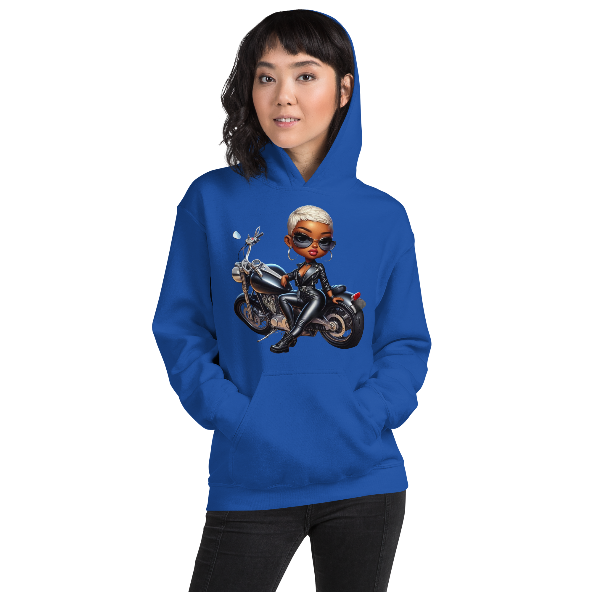 Biker Chic Diva Women's Custom Cozy Hoodie for Cool Evenings Physical Hoodie Style-Junction Royal S