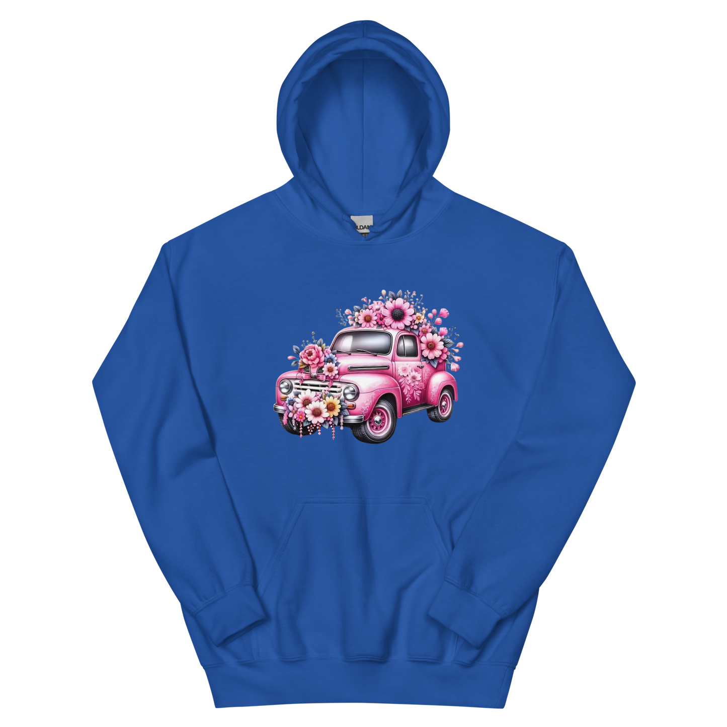 Pink Flower Chevy Truck Women's Hoodie Physical Hoodie Style-Junction Custom Designs & Prints Royal S