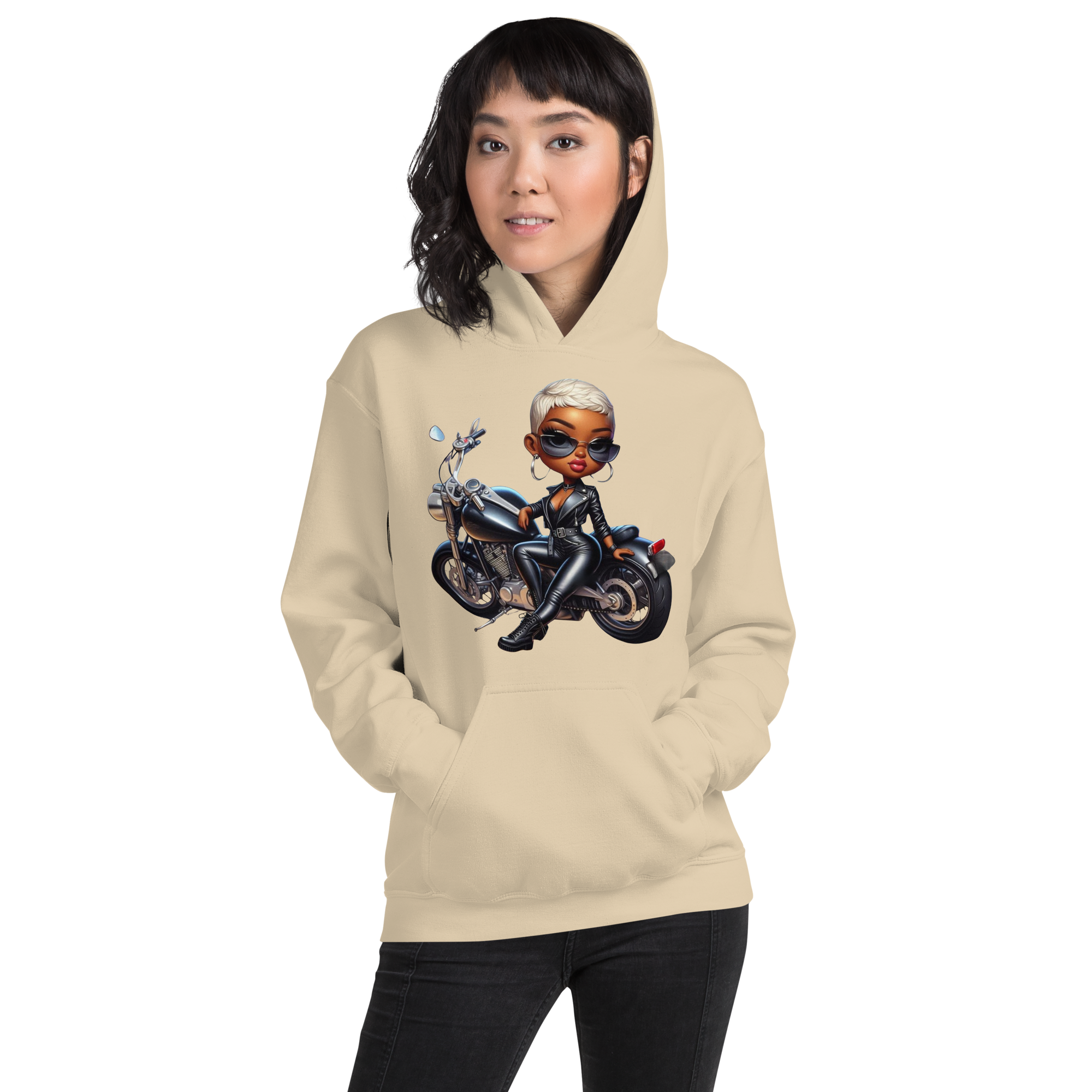 Biker Chic Diva Women's Custom Cozy Hoodie for Cool Evenings Physical Hoodie Style-Junction