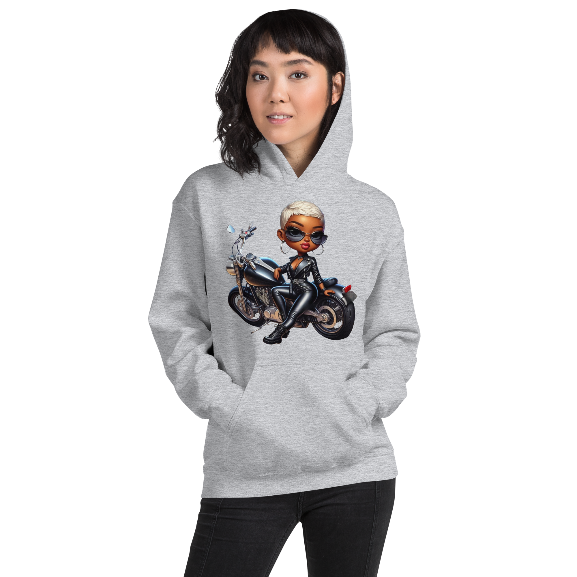 Biker Chic Diva Women's Custom Cozy Hoodie for Cool Evenings Physical Hoodie Style-Junction