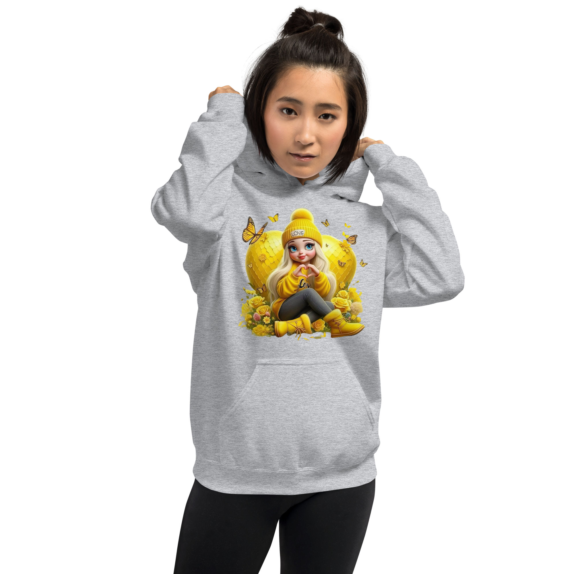 Golden Love Blossom Women's Hoodie - Comfortable & Trendy for Cooler Evenings Physical Hoodie Style-Junction