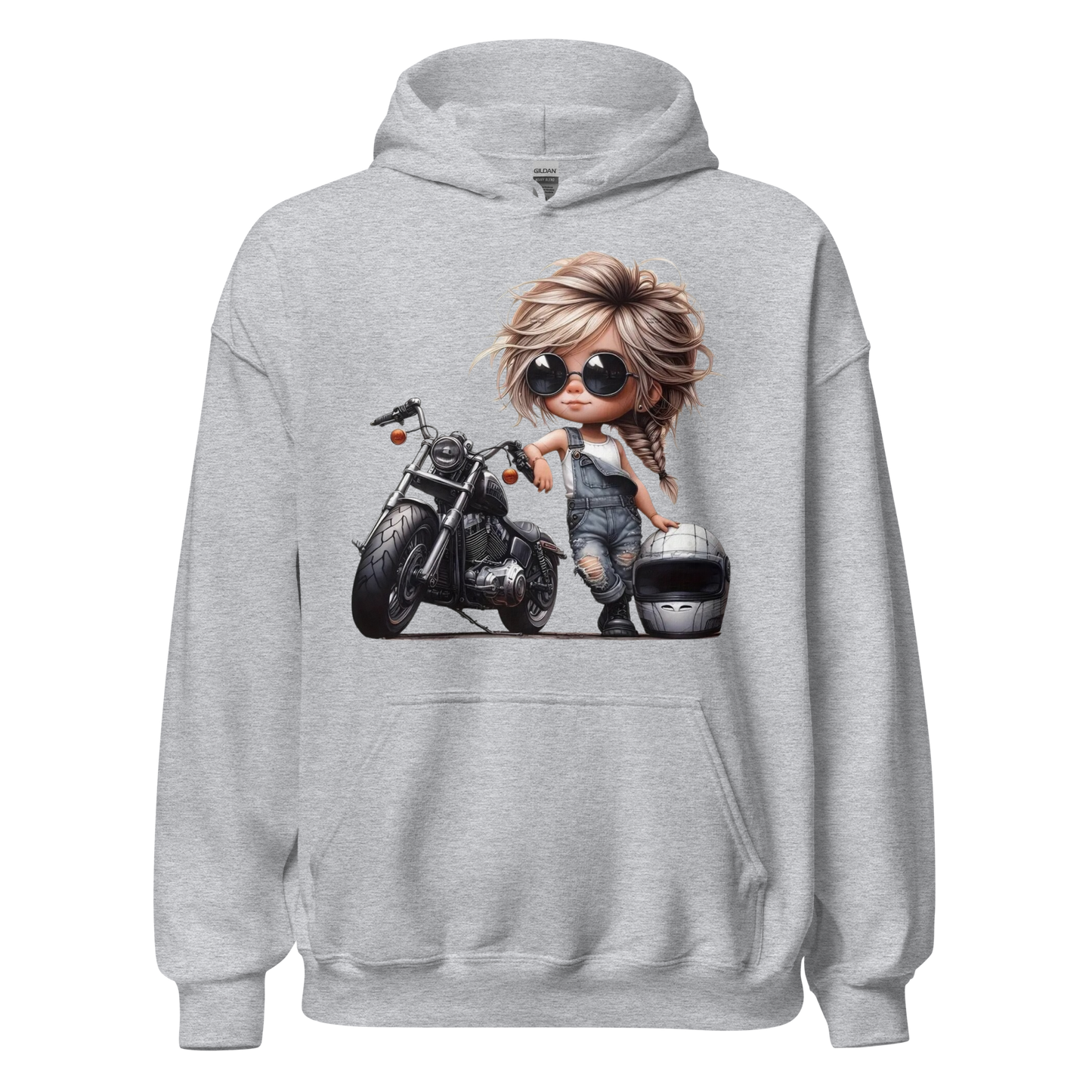 Biker Girl Hoodie – Cute Chibi Motorcycle Sweatshirt – Trendy Biker Chick Fashion – Cozy Streetwear for Women – Motorcycle Gift Physical Hoodie Style-Junction Custom Designs & Prints