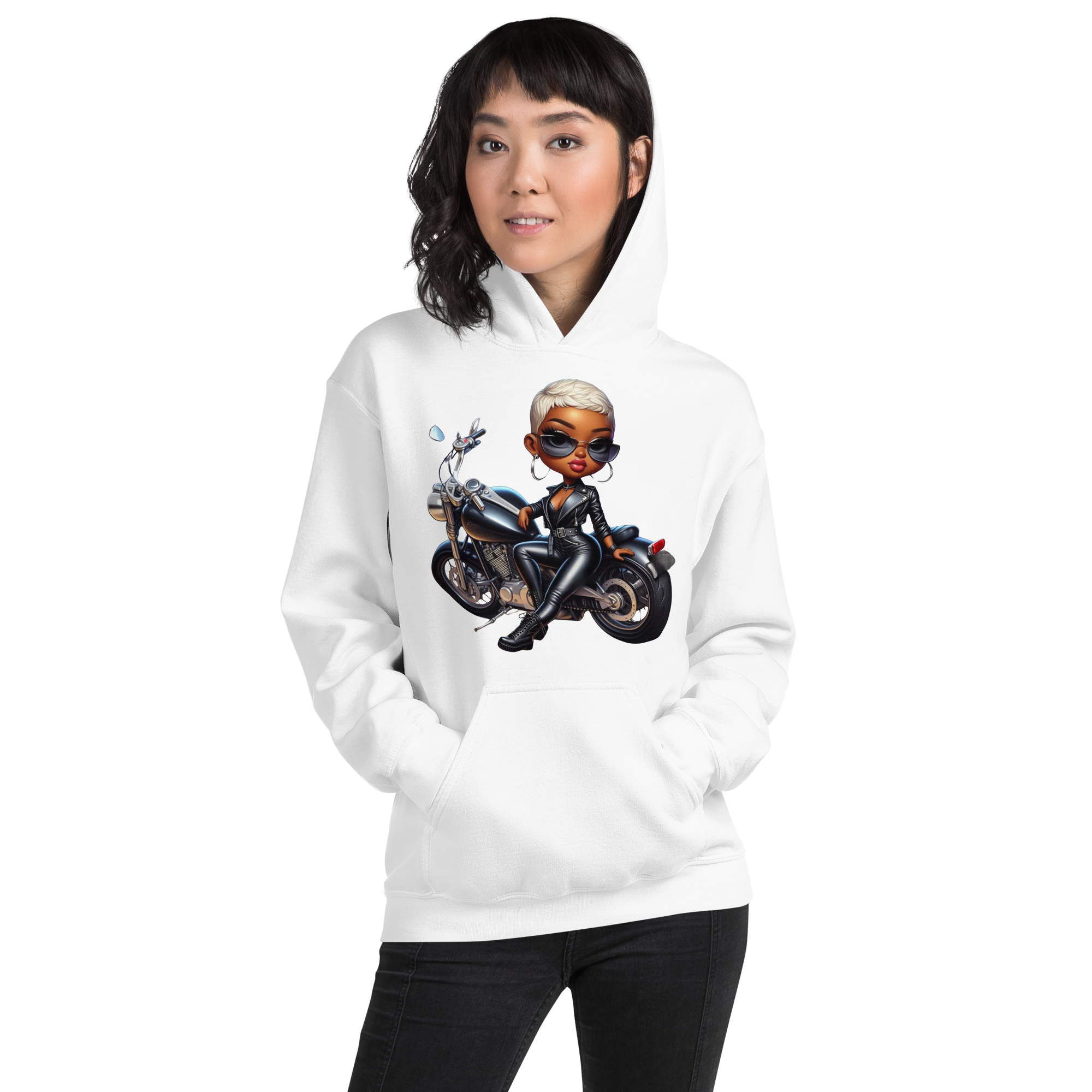 Biker Chic Diva Women's Custom Cozy Hoodie for Cool Evenings Physical Hoodie Style-Junction