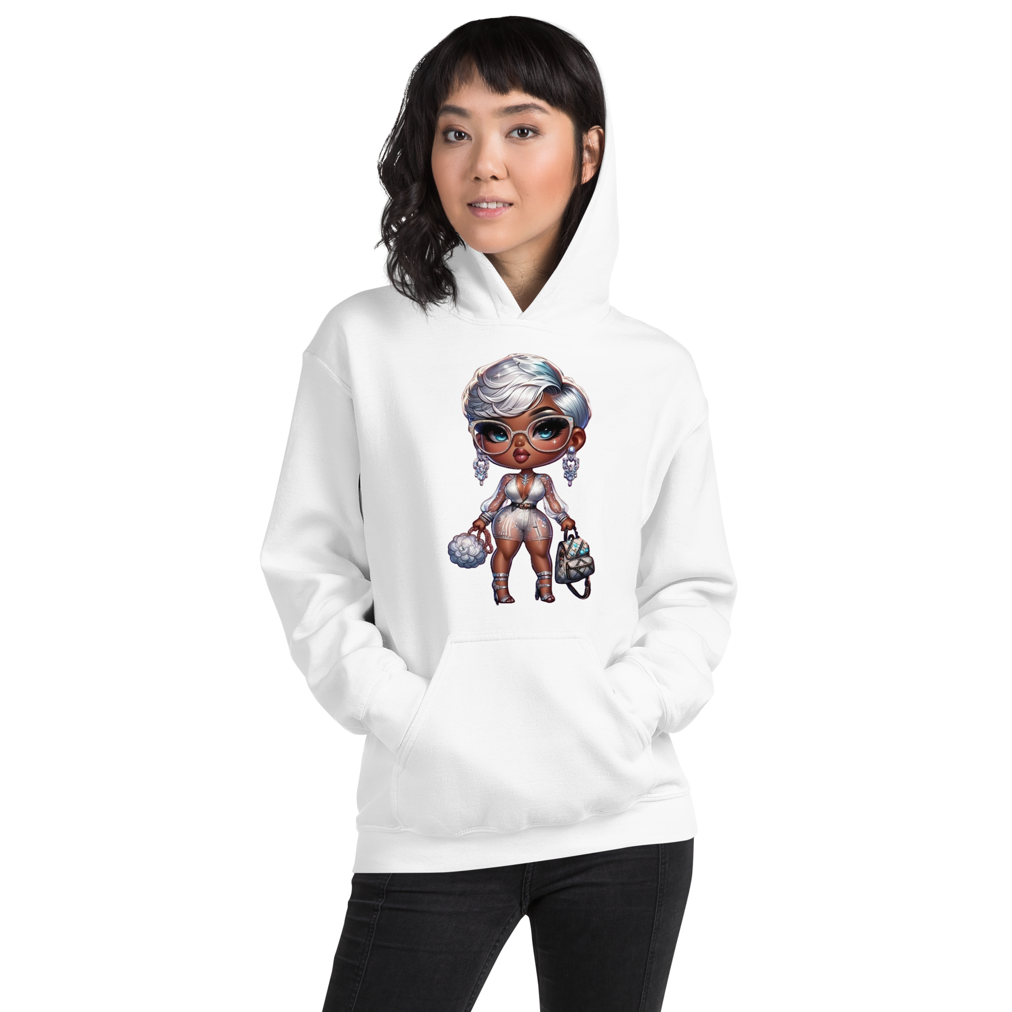 Silver Elegance Queen Women's Hoodie - Relaxed Fit with Athletic Rib-Knit Cuffs and Waistband Physical Hoodie Style-Junction